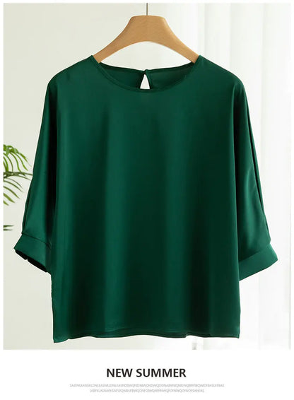 Elegant & Lightweight – Women’s Satin Silk Half-Sleeve Tee 2025