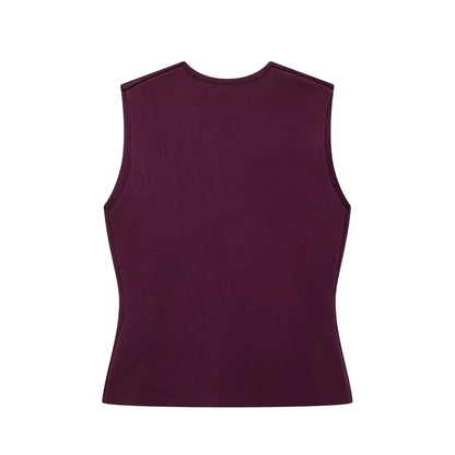 Wine Red Knitted Vest & High Waist Long Skirt – TRAFZA 2025 Women’s Set