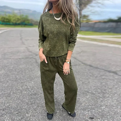 Trendy Women’s Sports Suit – Casual Hoodie & Lace-Up Pants Set