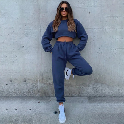 Fashion Women’s Tracksuit – Round Neck Hoodie with Lace-Up Pants