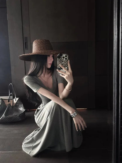 Street Style Women’s Dress – Slimming V-Neck High Waist A-Line Dress