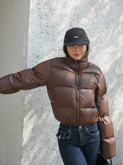 Elegant Solid Color Winter Jacket – Short Cozy Coat with Pockets