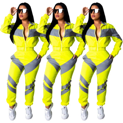 Casual Sports Set – Women’s Color-Block Windbreaker with Joggers