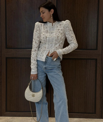 Fashion Commute Top – Hollow Out Lace See-Through Shirt