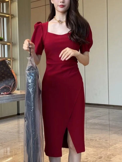 Street Style Summer Dress – Slimming Split Skirt High Waist Midi