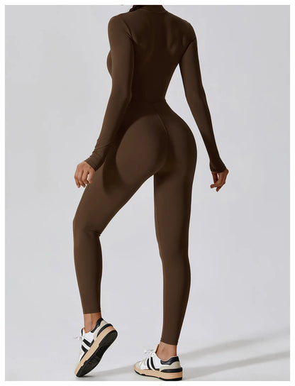 Women's Jumpsuits One-Piece Suit Zipper Long Sleeved Yoga Set Gym Push Up Workout Clothes Fitness Bodysuit Sportswear Tracksuit