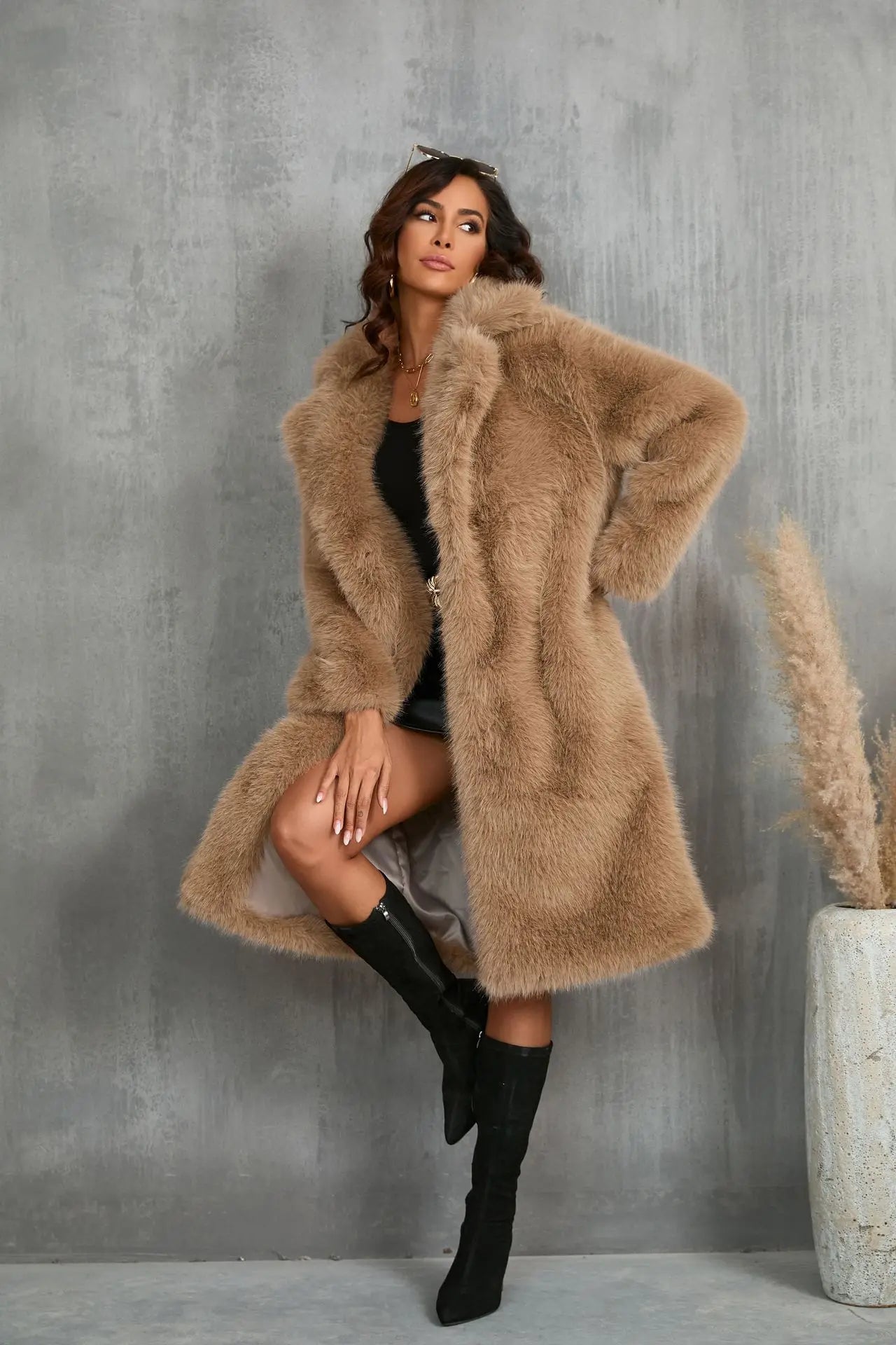 Plus Size Faux Fur Long Coat – Women’s Winter Thick Fluffy Jacket