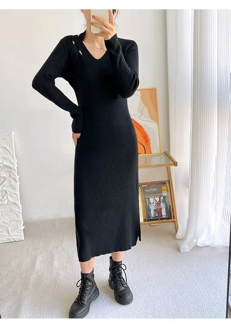 Street Style Winter Dress – Women’s Slim Halter Knit Long Skirt