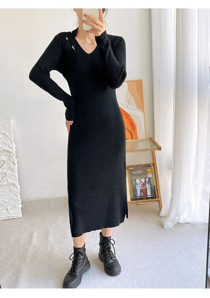 Street Style Winter Dress – Women’s Slim Halter Knit Long Skirt
