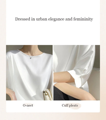Elegant & Lightweight – Women’s Satin Silk Half-Sleeve Tee 2025