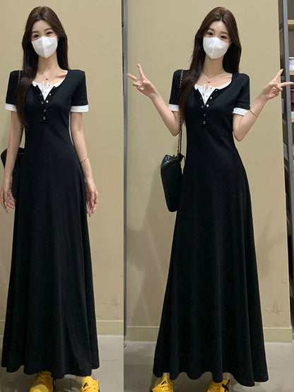 Women’s Stylish Summer Dress – Slim Belly Covering Fake Two-Piece