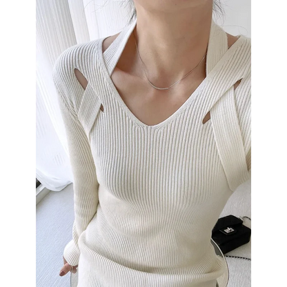 Street Style Winter Dress – Women’s Slim Halter Knit Long Skirt