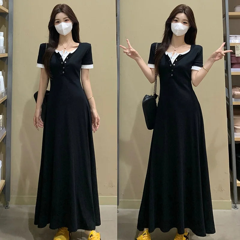 Women’s Stylish Summer Dress – Slim Belly Covering Fake Two-Piece