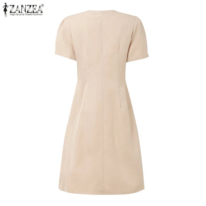 Women’s Summer Pleated Dress – V-Neck Puff Sleeve Party Dress
