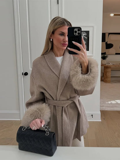 Elegant Woolen Coat – Women’s Full Sleeve Loose Short Coat with Belt