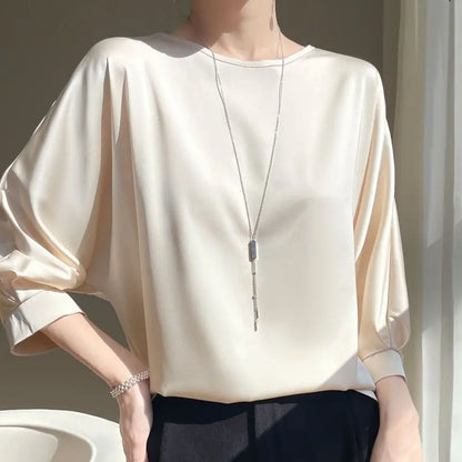 Elegant & Lightweight – Women’s Satin Silk Half-Sleeve Tee 2025