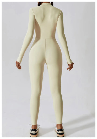 Women's Jumpsuits One-Piece Suit Zipper Long Sleeved Yoga Set Gym Push Up Workout Clothes Fitness Bodysuit Sportswear Tracksuit