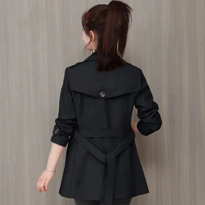 Spring Outerwear for Women – Belted Double-Breasted Long Sleeve Jacket