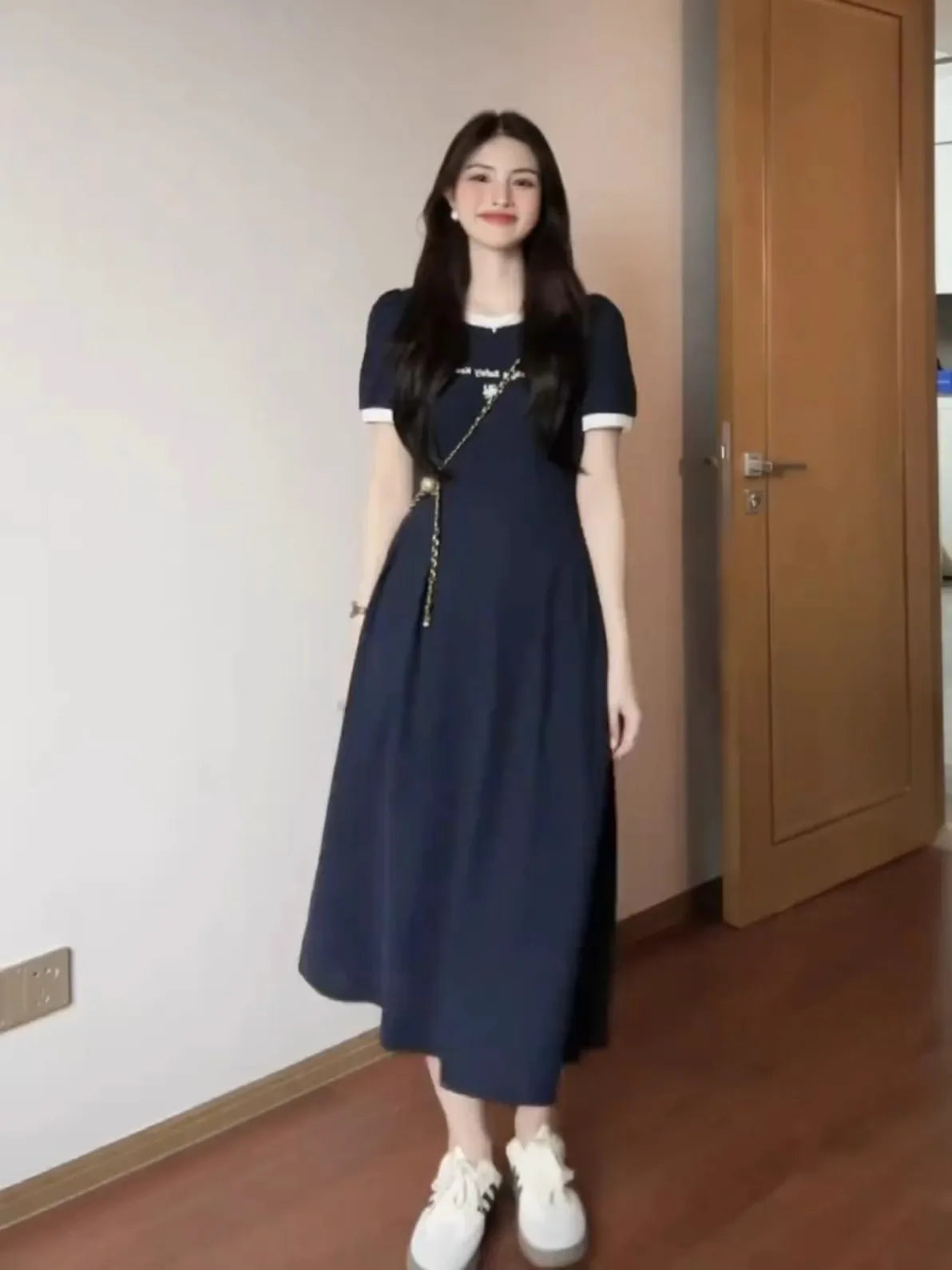 Elegant Korean Style Dress – Plus Size High Waist Summer A-Line Dress