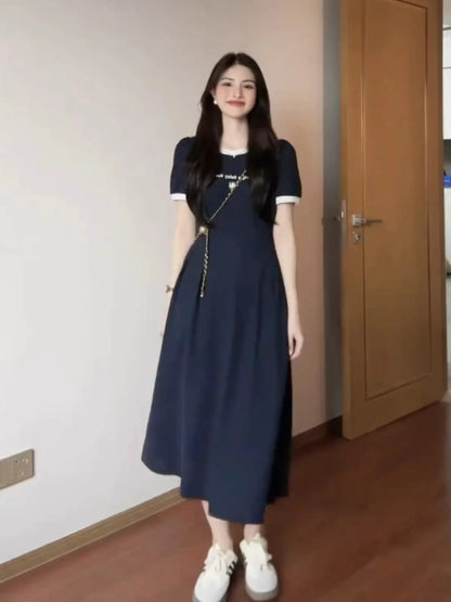 Elegant Korean Style Dress – Plus Size High Waist Summer A-Line Dress