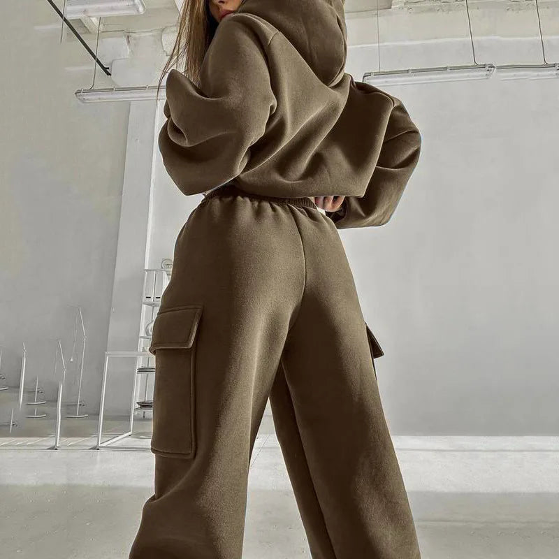 Autumn Winter Casual Outfit – Hoodie with Hood & Tied Waist Pants
