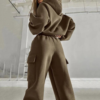 Autumn Winter Casual Outfit – Hoodie with Hood & Tied Waist Pants