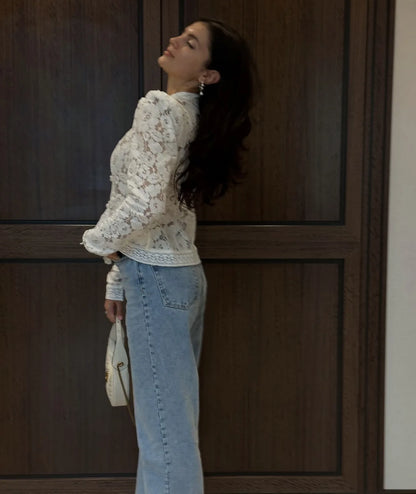 Fashion Commute Top – Hollow Out Lace See-Through Shirt