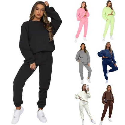 Fashion Women’s Tracksuit – Round Neck Hoodie with Lace-Up Pants