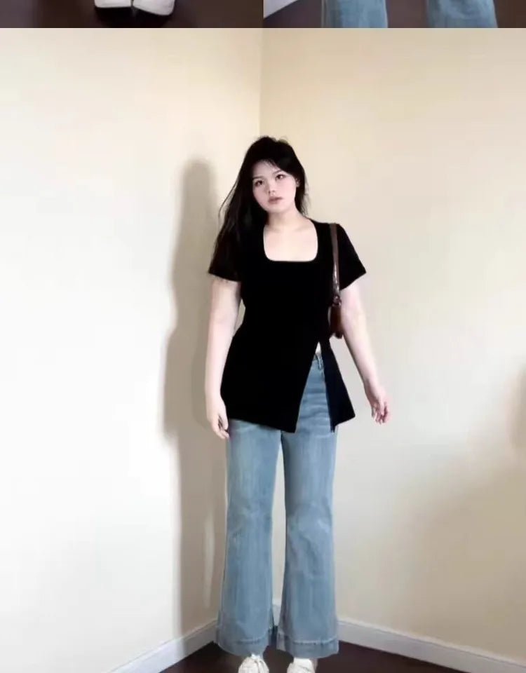 Women’s Summer Outfit – Slim Fit T-Shirt with Square Neck Design