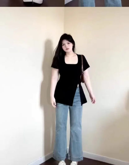 Women’s Summer Outfit – Slim Fit T-Shirt with Square Neck Design