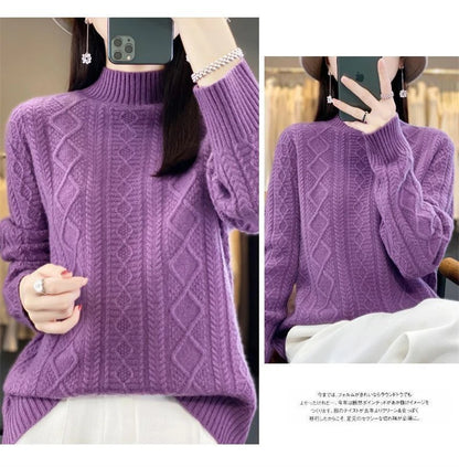 Korean Style Women’s Sweater – 100% Merino Wool Turtleneck Top