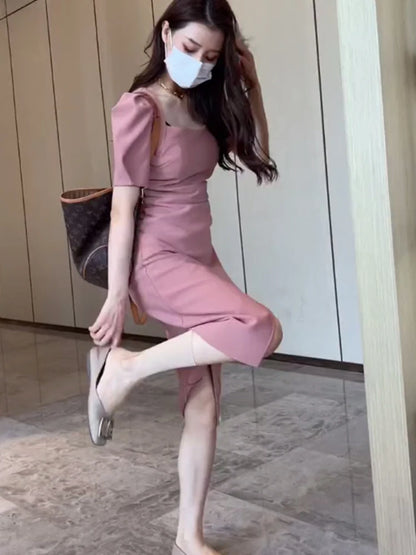 Street Style Summer Dress – Slimming Split Skirt High Waist Midi