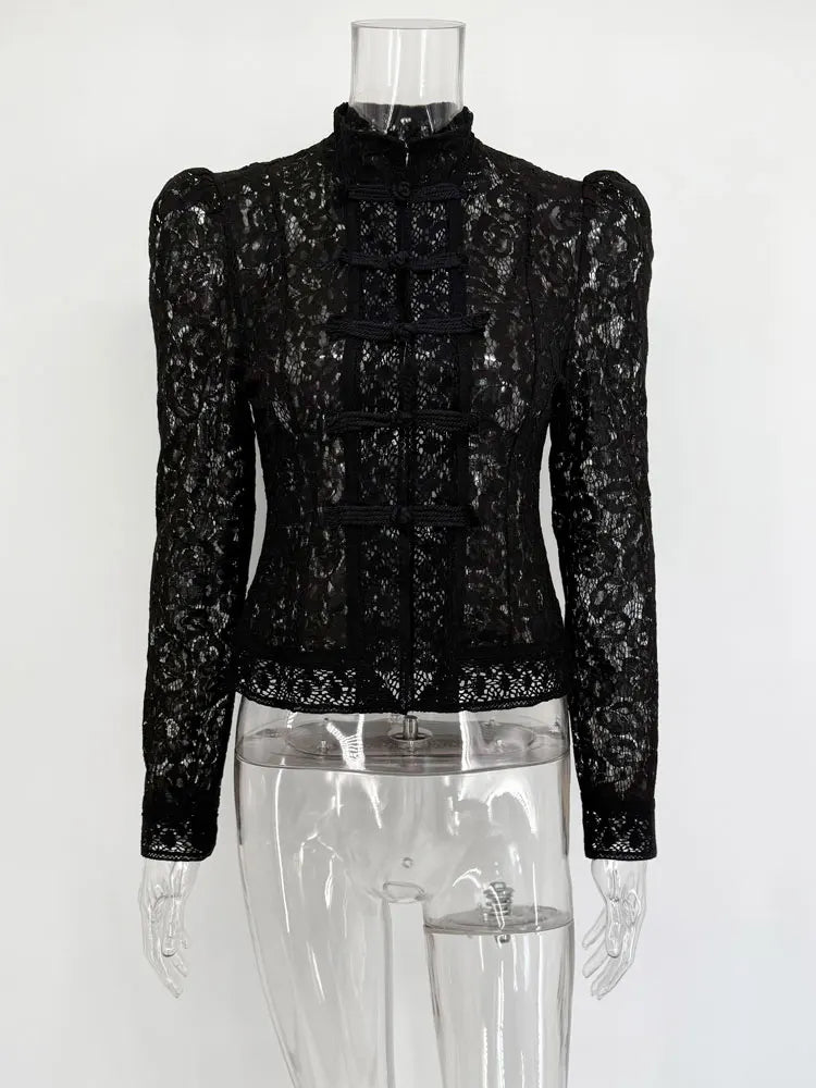 Fashion Commute Top – Hollow Out Lace See-Through Shirt