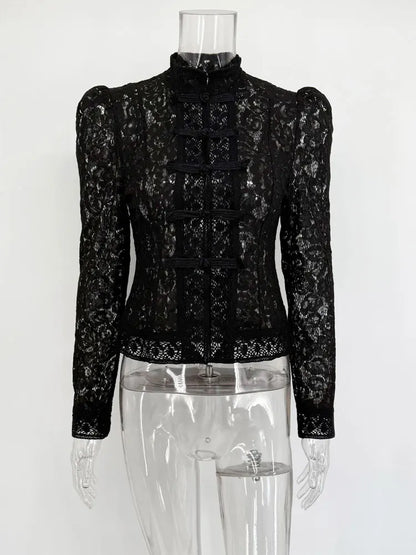 Fashion Commute Top – Hollow Out Lace See-Through Shirt