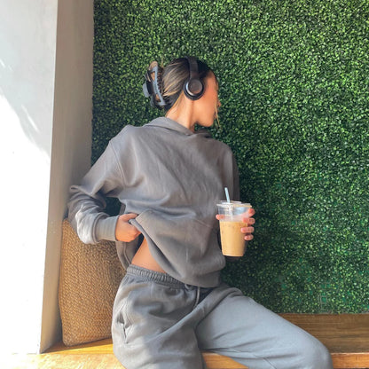 Fashion Women’s Tracksuit – Round Neck Hoodie with Lace-Up Pants