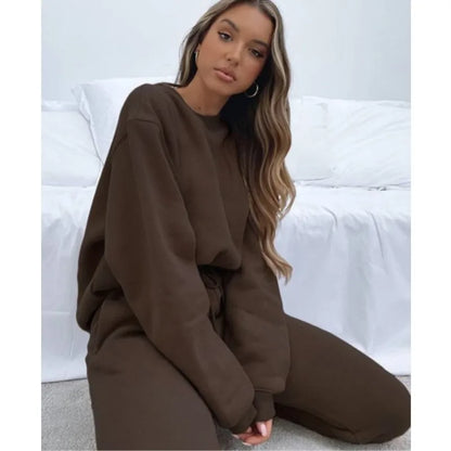 Fashion Women’s Tracksuit – Round Neck Hoodie with Lace-Up Pants
