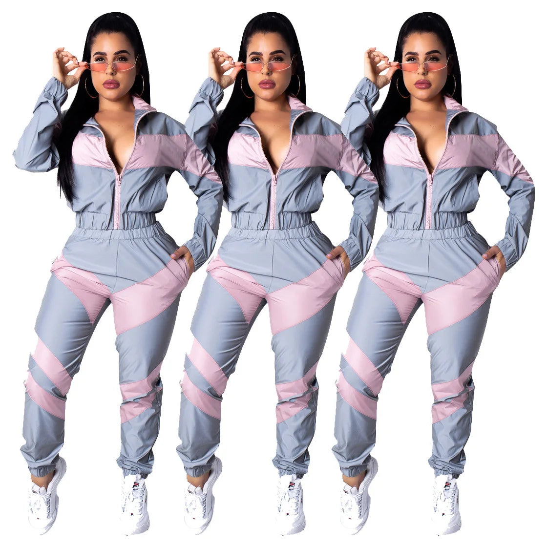 Casual Sports Set – Women’s Color-Block Windbreaker with Joggers