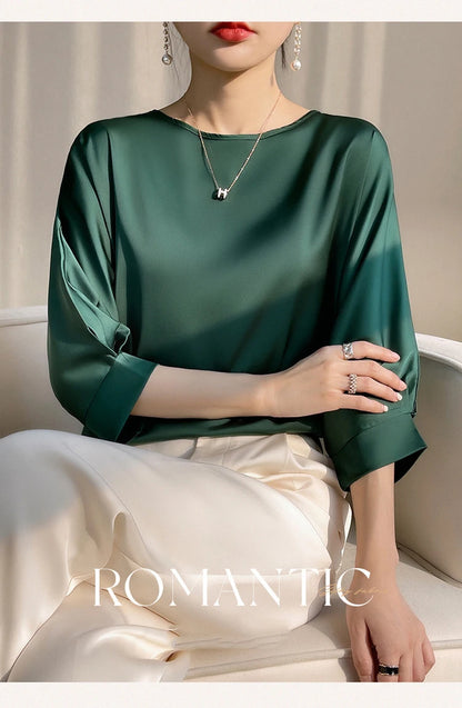 Elegant & Lightweight – Women’s Satin Silk Half-Sleeve Tee 2025