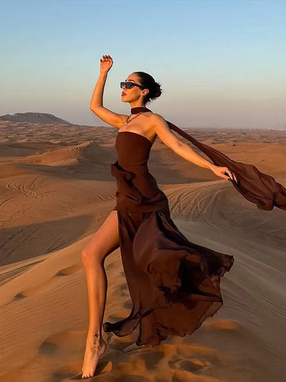 Summer Must-Have – Elegant Strapless Maxi Beach Dress