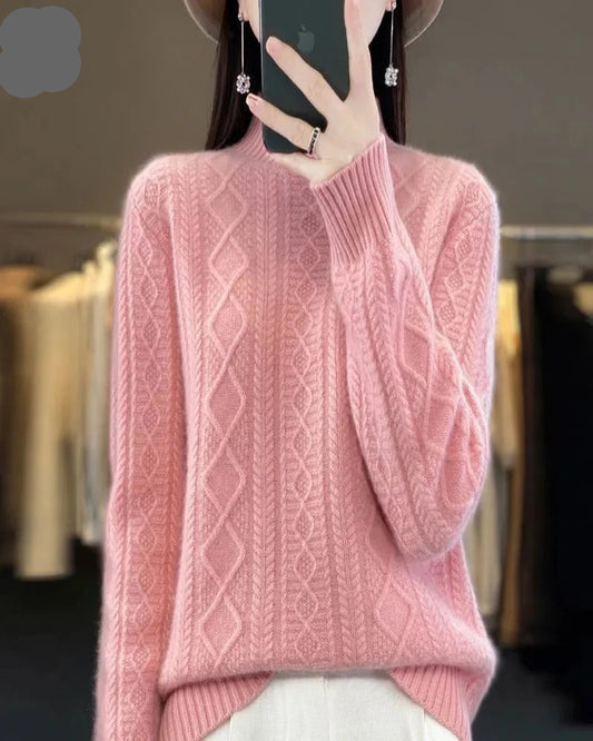 Korean Style Women’s Sweater – 100% Merino Wool Turtleneck Top