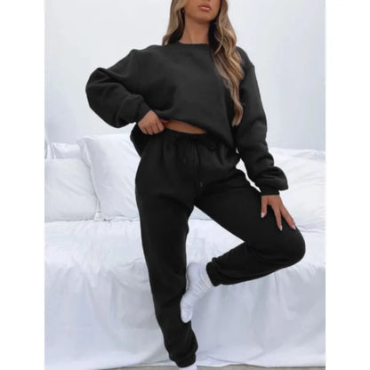 Fashion Women’s Tracksuit – Round Neck Hoodie with Lace-Up Pants