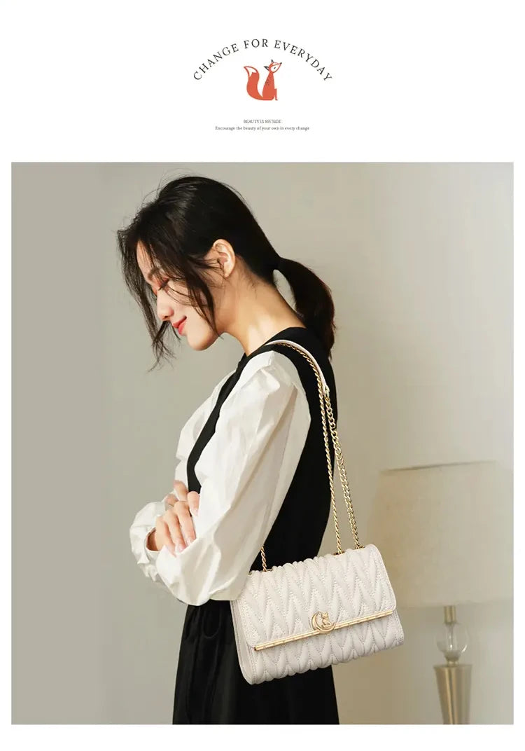 Women’s FOXER Fashion Chain Shoulder Bag – Square Crossbody Purse