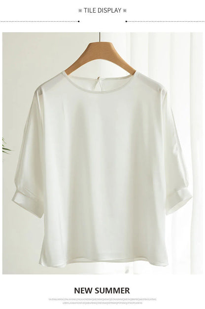 Elegant & Lightweight – Women’s Satin Silk Half-Sleeve Tee 2025