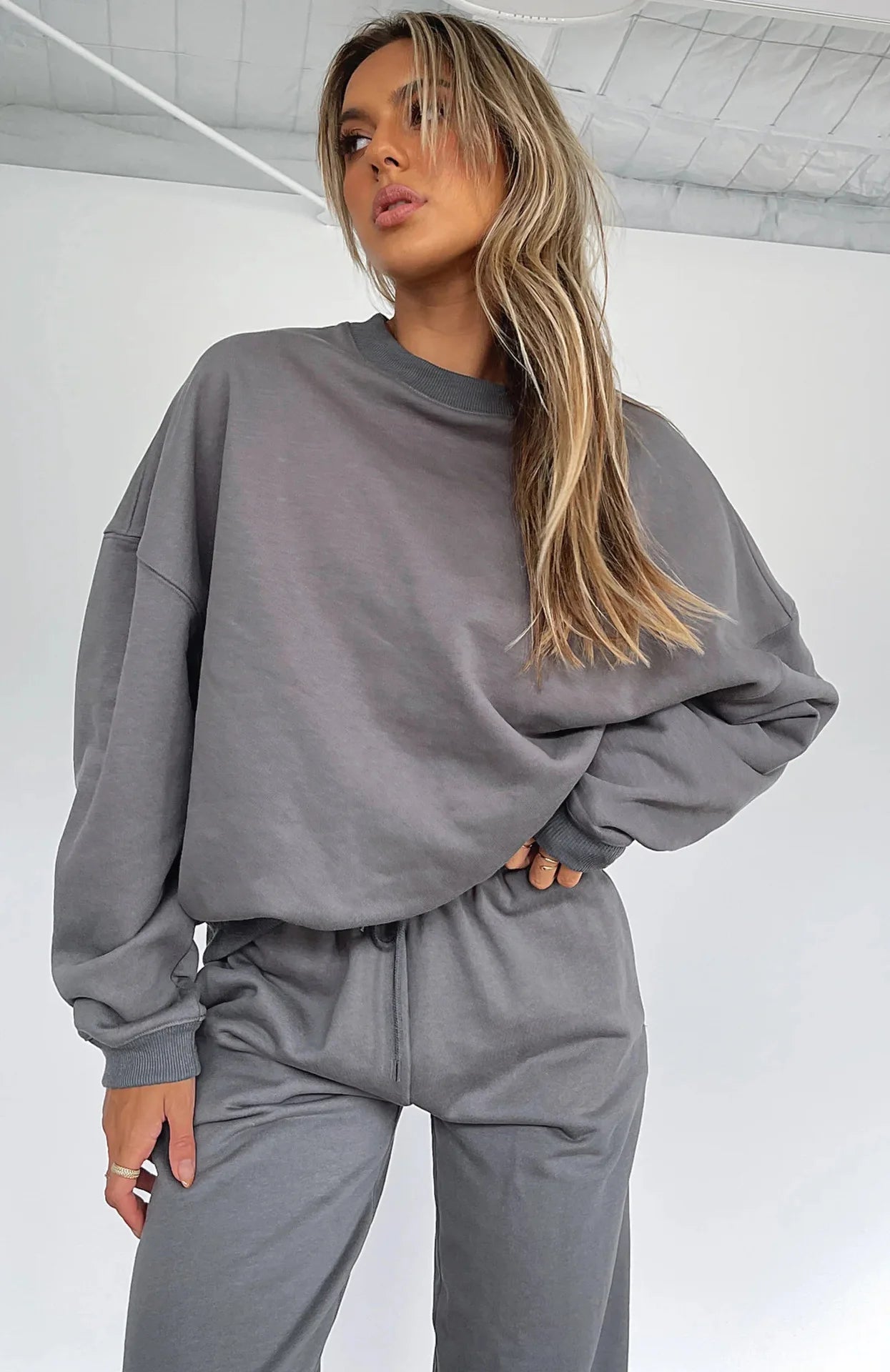 Fashion Women’s Tracksuit – Round Neck Hoodie with Lace-Up Pants