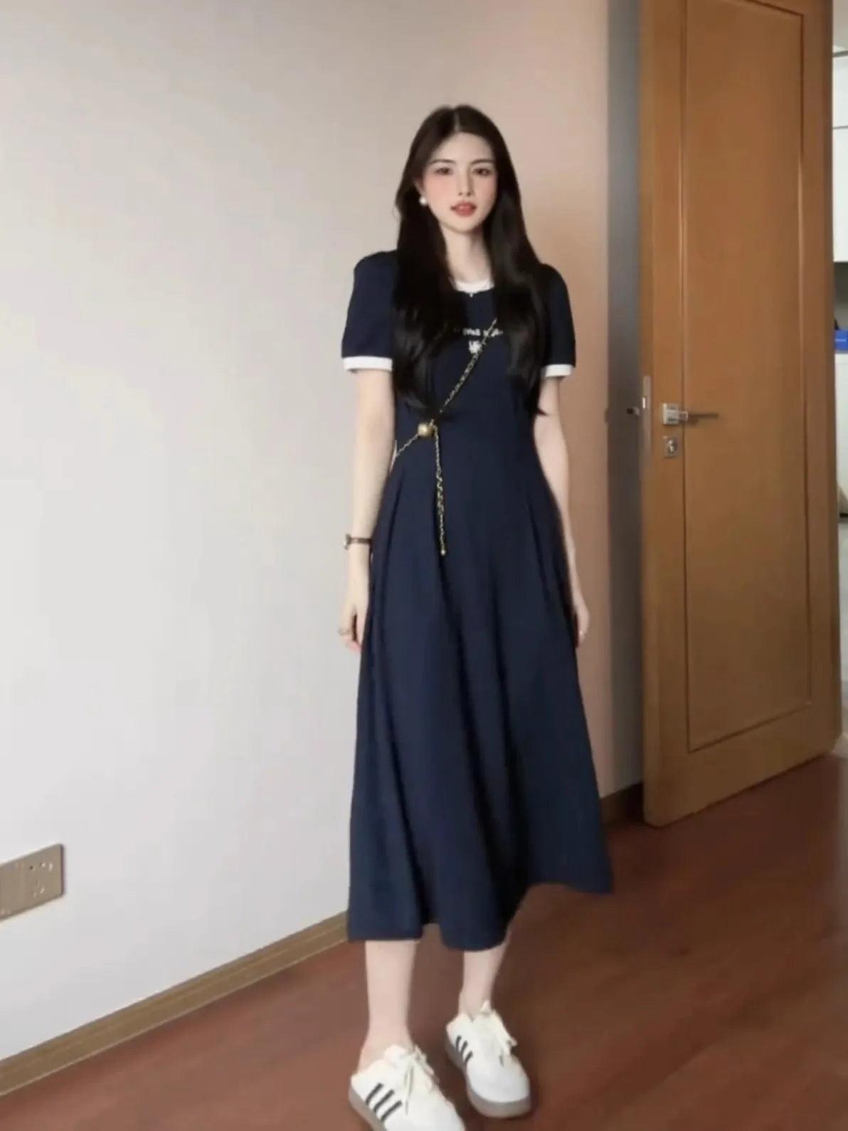 Elegant Korean Style Dress – Plus Size High Waist Summer A-Line Dress