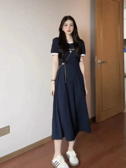 Elegant Korean Style Dress – Plus Size High Waist Summer A-Line Dress