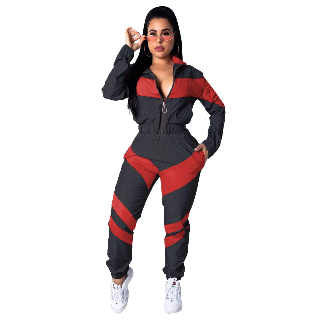 Casual Sports Set – Women’s Color-Block Windbreaker with Joggers