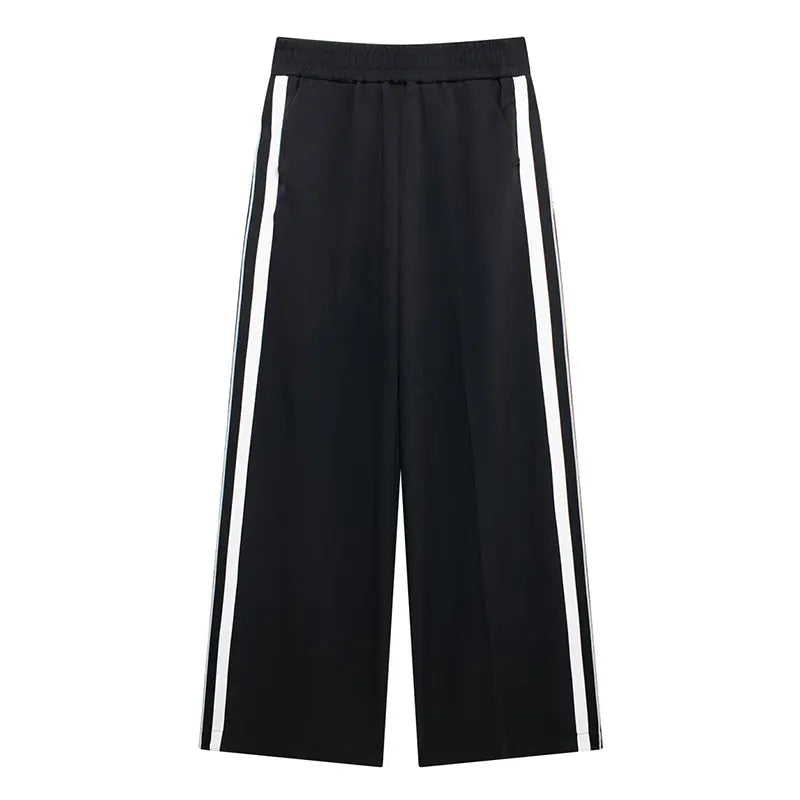 TRAFZA Vintage Women’s Outfit – Short Black Jacket & Black White Patchwork Pants