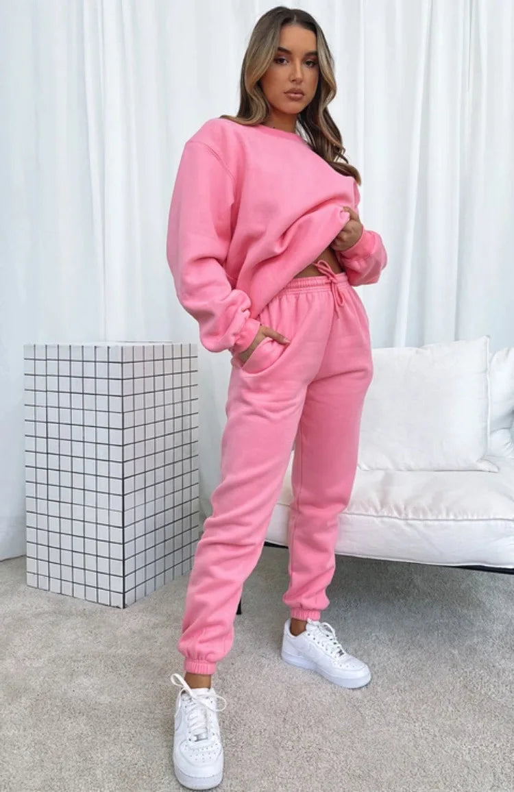 Fashion Women’s Tracksuit – Round Neck Hoodie with Lace-Up Pants