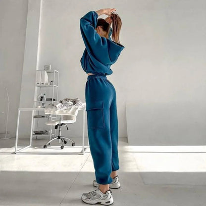 Autumn Winter Casual Outfit – Hoodie with Hood & Tied Waist Pants